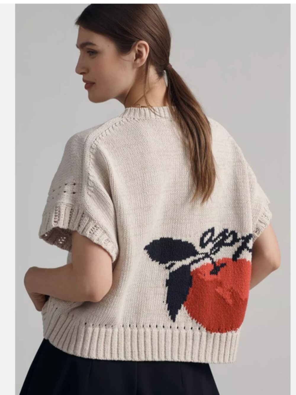 Anthropologie Maeve Short-Sleeve Veggie Motif Graphic Sweater Apples XL NWT - Picture 5 of 5